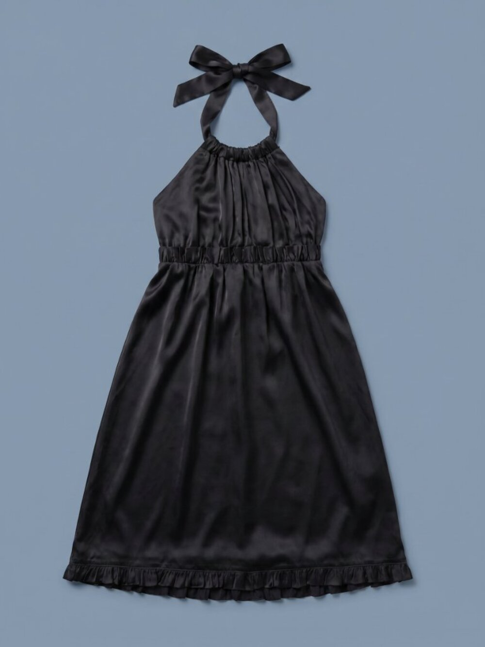 Betsey Johnson Black Satin Halter Mini Dress Size 6